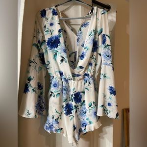 Blue and white floral romper - great for bride to be!